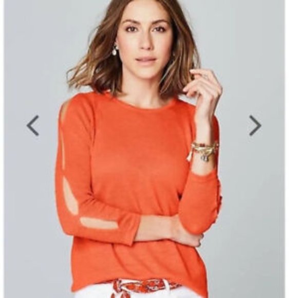 J. Jill Tops - NWT J. Jill Zinnia Cut out Sleeves Long Sleeve Orange Linen Top sz M